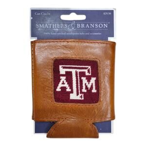 Smathers & Branson Texas A&M Aggies Needlepoint Leather Can Cooler NWT TAMU ATM